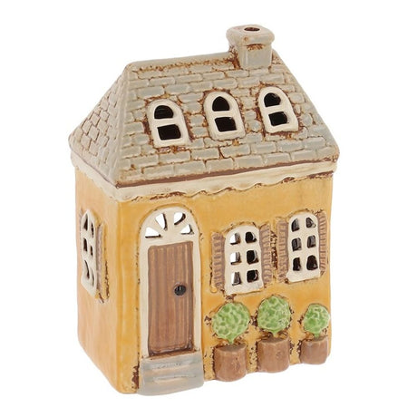 Village Pottery 11cm Yellow Shutter House Tealight - Old Railway Line Garden Centre