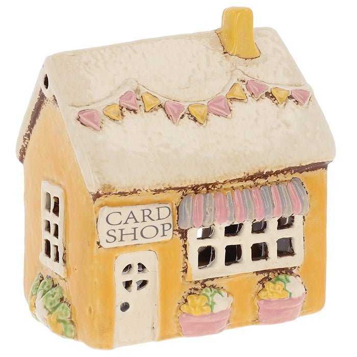 Village Pottery 12cm Card Shop Tealight Holder - Yellow - Old Railway Line Garden Centre