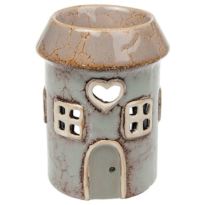 Village Pottery 14cm Round Heart House Wax Warmer - Grey - Old Railway Line Garden Centre