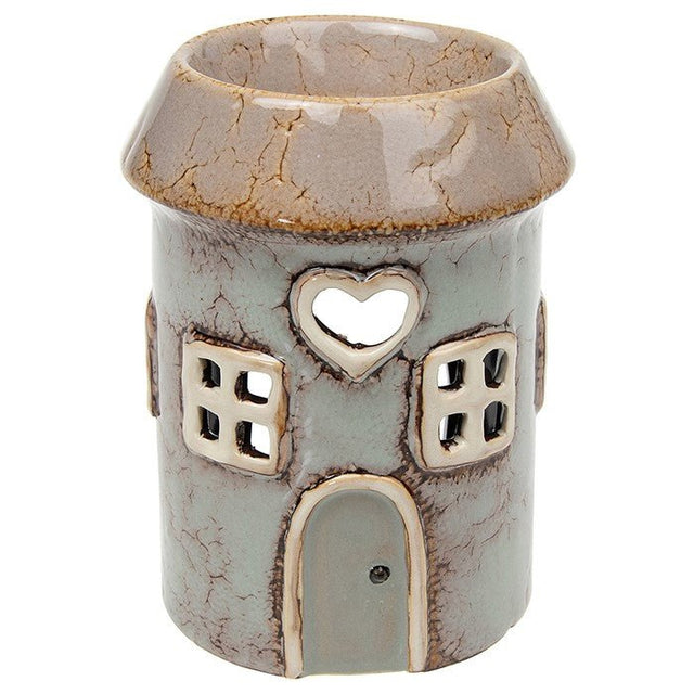 Village Pottery 14cm Round Heart House Wax Warmer - Grey - Old Railway Line Garden Centre