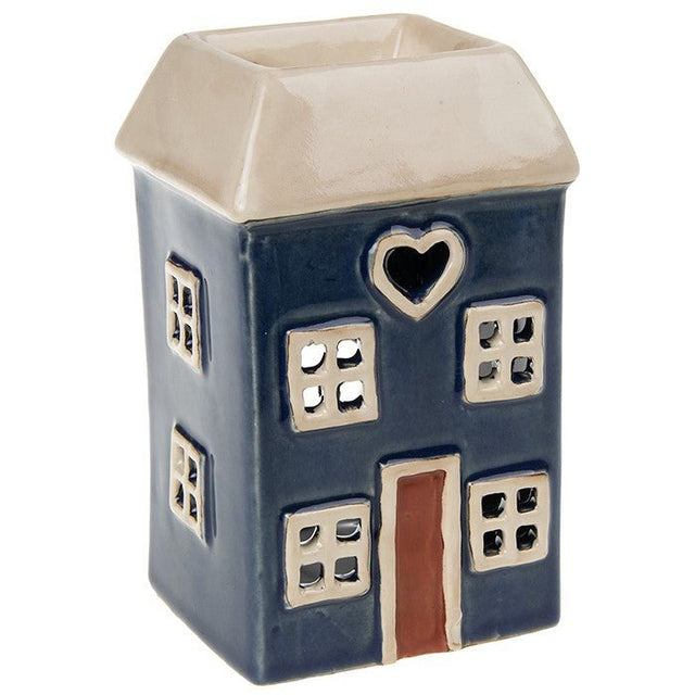 Village Pottery 14cm Square Heart House Wax Warmer - Navy - Old Railway Line Garden Centre