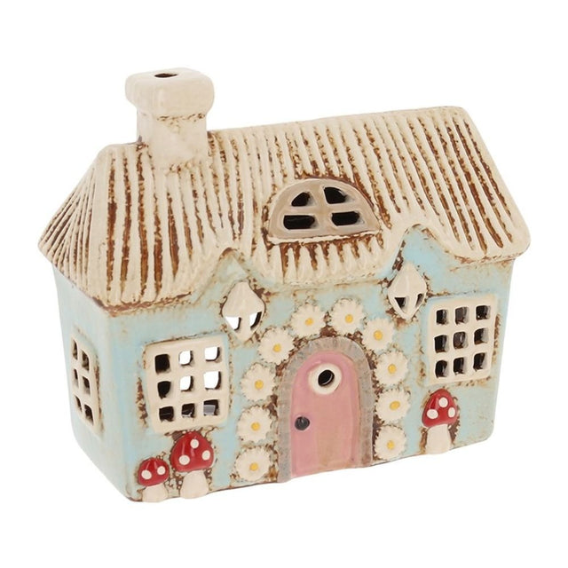 Village Pottery 15.5cm Flower Cottage Thatch Tealight - Old Railway Line Garden Centre