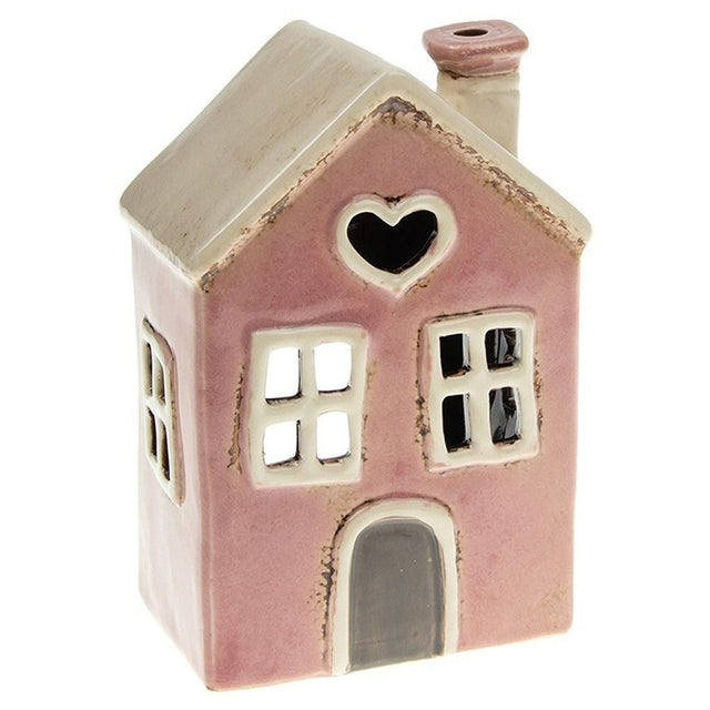 Village Pottery 15cm Pink Heart House Tealight Holder - Old Railway Line Garden Centre