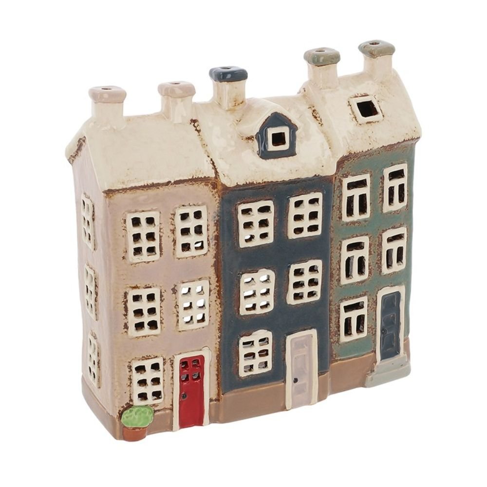 Village Pottery 18cm Terrace Town Houses Tealight - Old Railway Line Garden Centre