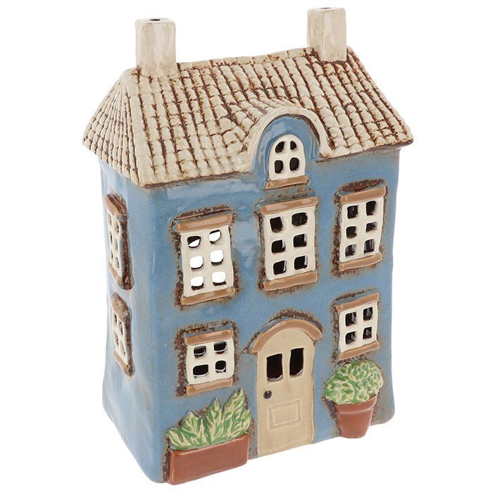 Village Pottery 23.5cm Blue Garden House Ceramic Tealight Holder - 340294 - Old Railway Line Garden Centre