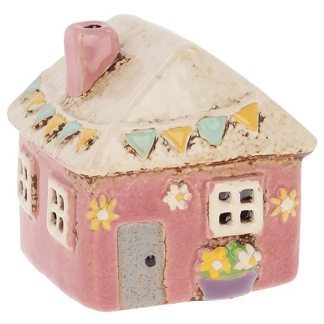 Village Pottery 8.5cm Pink Garden House Mini Tealight Holder - 345201 - Old Railway Line Garden Centre
