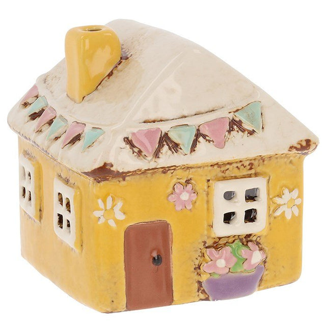 Village Pottery 8.5cm Yellow Garden House Ceramic Tealight Holder - 345200 - Old Railway Line Garden Centre