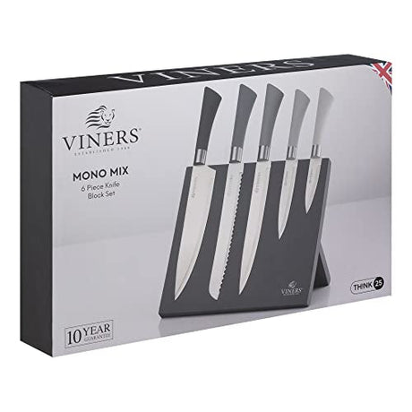 Viners Mono Mix Knife Block Giftbox - Grey - (Set of 6) - Old Railway Line Garden Centre