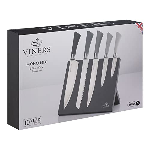 Viners Mono Mix Knife Block Giftbox - Grey - (Set of 6) - Old Railway Line Garden Centre