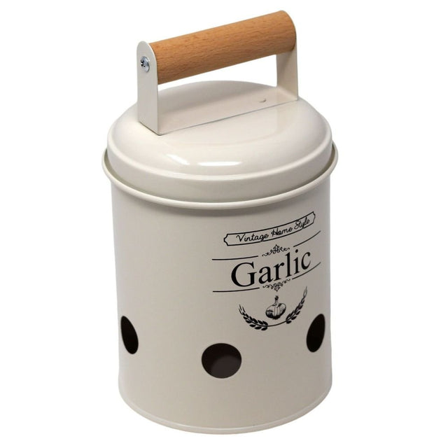 Vintage Home Style 14cm Metal Garlic Storage Container - Old Railway Line Garden Centre