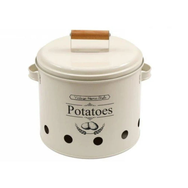 Vintage Home Style 22cm Metal Potato Storage Container - Old Railway Line Garden Centre