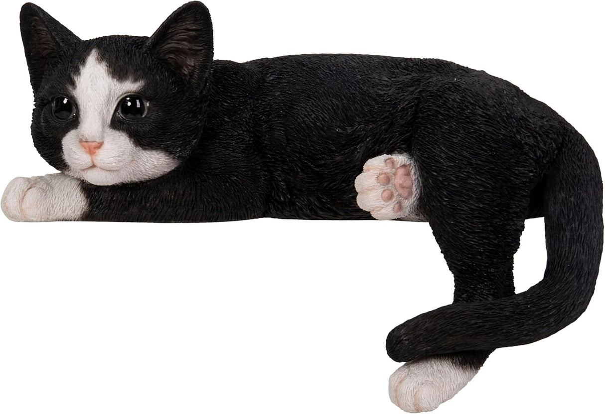 Vivid Arts 34cm Real Life Black and White Laying Cat Garden Ornament - Old Railway Line Garden Centre