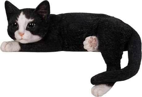 Vivid Arts 34cm Real Life Black and White Laying Cat Garden Ornament - Old Railway Line Garden Centre