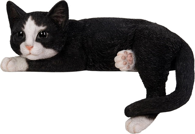 Vivid Arts 34cm Real Life Black and White Laying Cat Garden Ornament - Old Railway Line Garden Centre