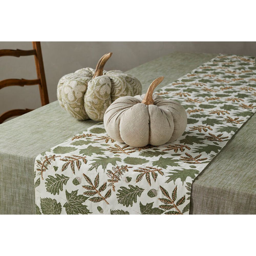 Walton & Co 180cm Embellished Green Leaf Table Runner