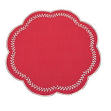 Walton & Co 38cm Scalloped Embroidered Leaf Placemat Red