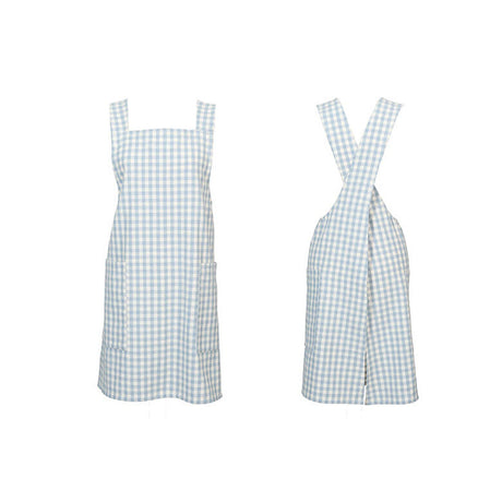 Walton & Co 100cm Gingham Apron Blue Cotton - Old Railway Line Garden Centre