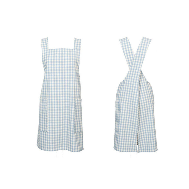 Walton & Co 100cm Gingham Apron Blue Cotton - Old Railway Line Garden Centre