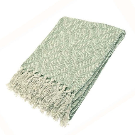 Walton & Co 127cm x 152cm Diamond Recycled Cotton Throw - Sage - Old Railway Line Garden Centre