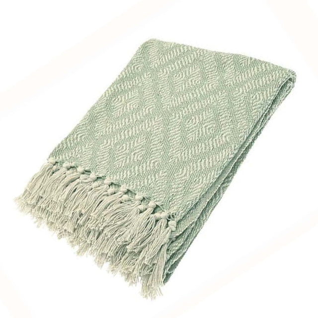 Walton & Co 127cm x 152cm Diamond Recycled Cotton Throw - Sage - Old Railway Line Garden Centre