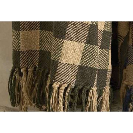 Walton & Co 150cm Checked Recycled Cotton Throw - Olive