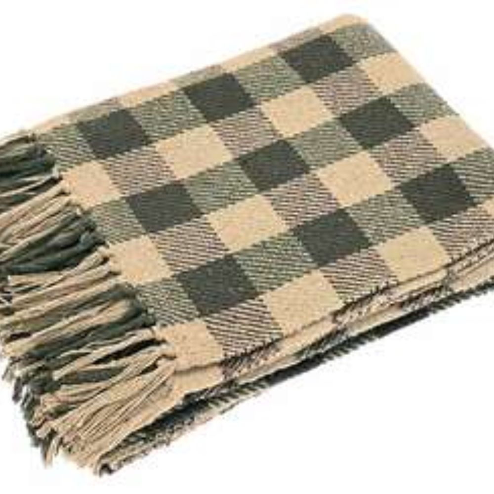 Walton & Co 150cm Checked Recycled Cotton Throw - Olive
