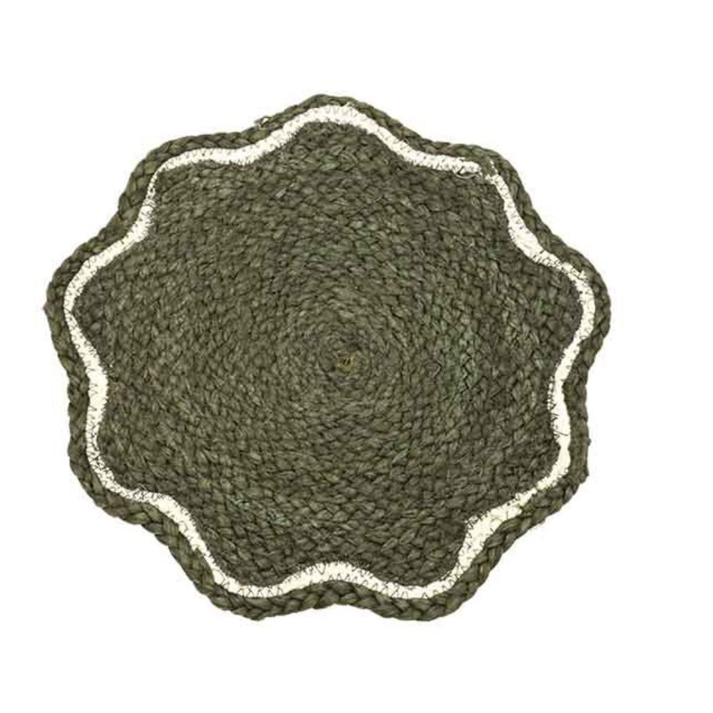 Walton & Co 35cm Scalloped Jute Placemat - Green