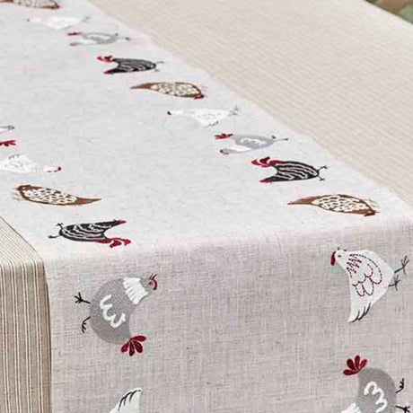 Walton & Co 35cm x 175cm Embroidered Hen Table Runner - Old Railway Line Garden Centre