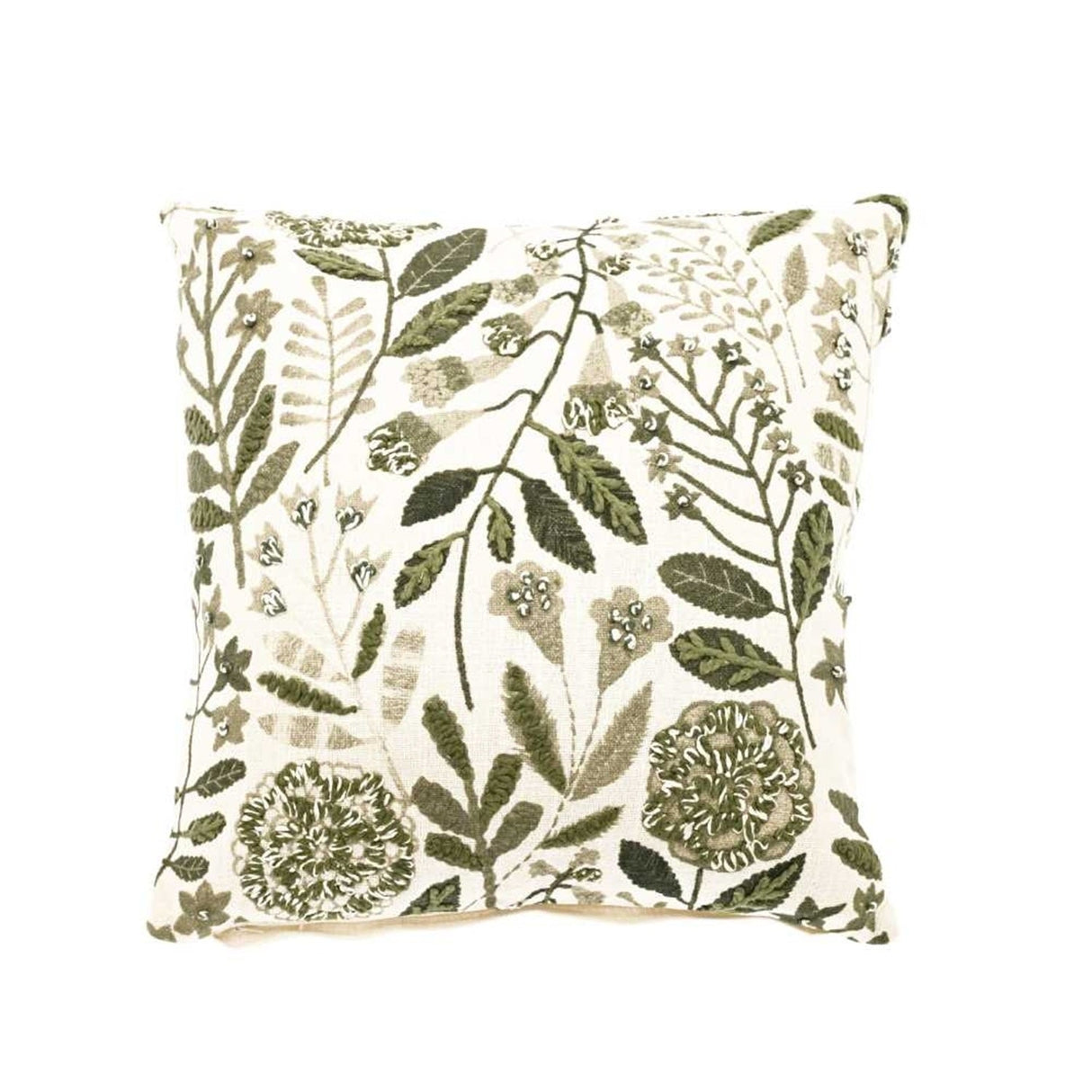 Walton & Co 43cm Embroidered Botanique Square Cushion Olive - Old Railway Line Garden Centre