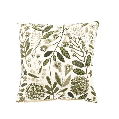 Walton & Co 43cm Embroidered Botanique Square Cushion Olive - Old Railway Line Garden Centre