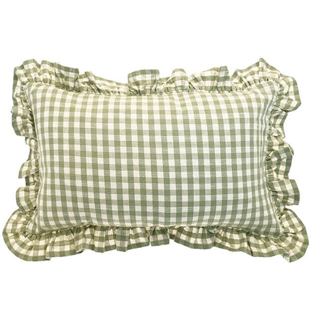 Walton & Co 50cm Gingham Rectangle Cushion Pale Olive - Old Railway Line Garden Centre
