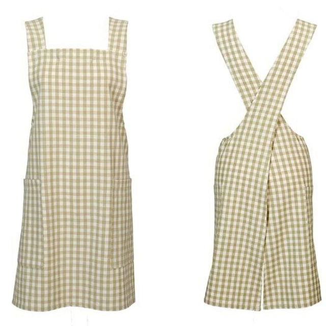 Walton & Co Gingham Cross Back Apron - Pale Olive - Old Railway Line Garden Centre