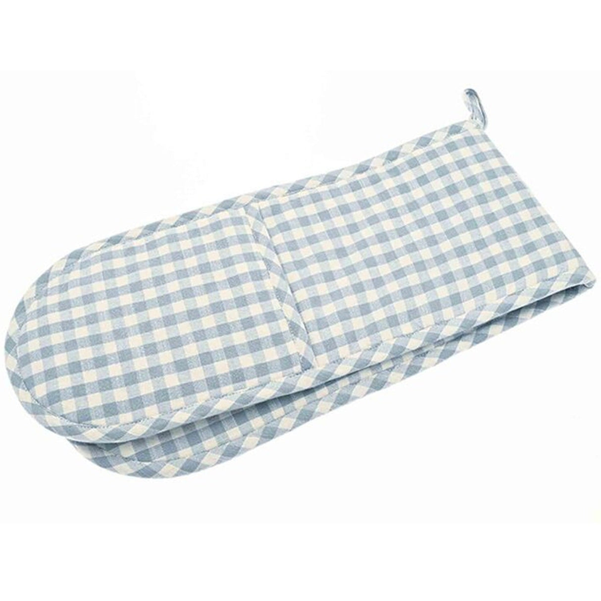 Walton & Co Gingham Double Oven Glove Blue Cotton - Old Railway Line Garden Centre