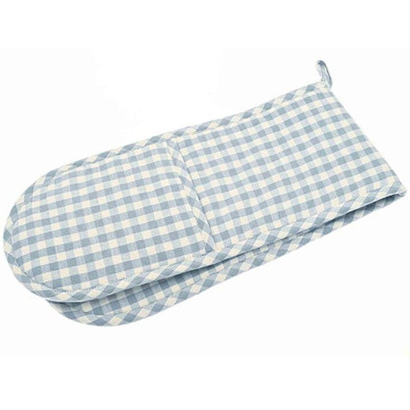 Walton & Co Gingham Double Oven Glove Blue Cotton - Old Railway Line Garden Centre