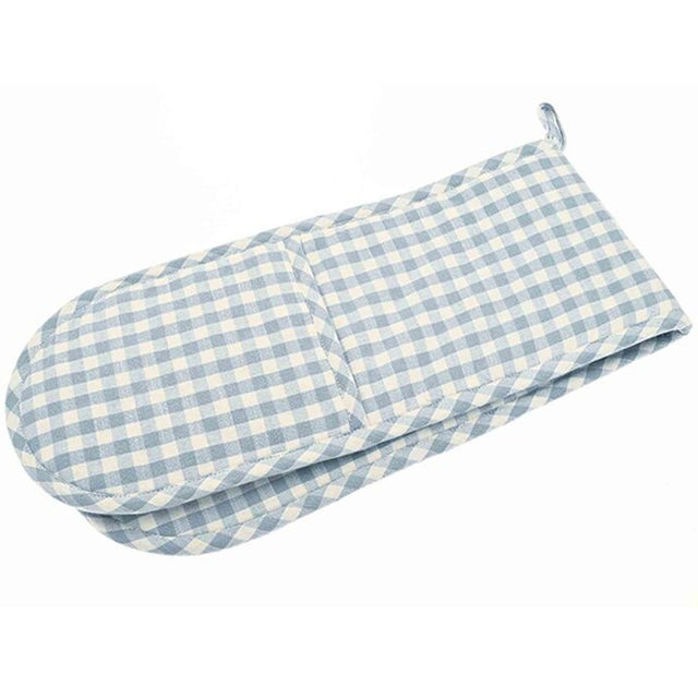 Walton & Co Gingham Double Oven Glove Blue Cotton - Old Railway Line Garden Centre