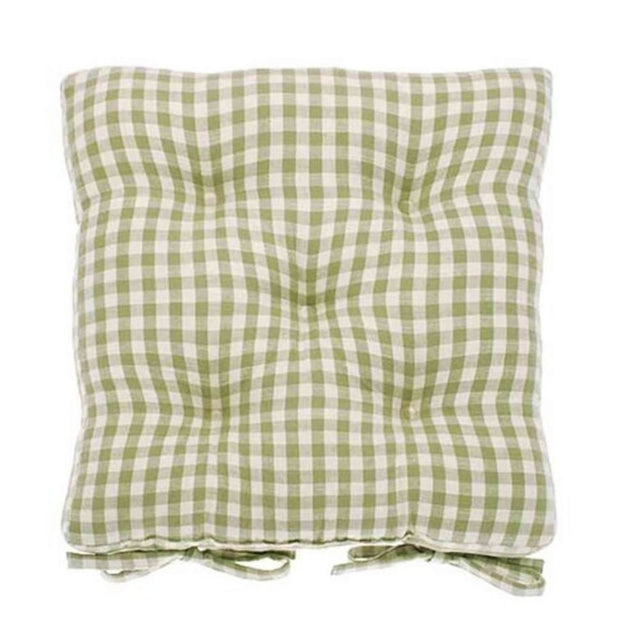 Walton & Co Pale Olive Gingham Seat Pad with Ties - Old Railway Line Garden Centre
