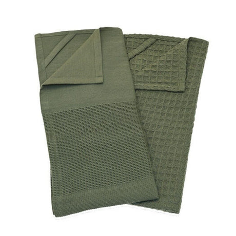 Walton & Co Soft Waffle Tea Towel (Set of 2) - Olive - Old Railway Line Garden Centre