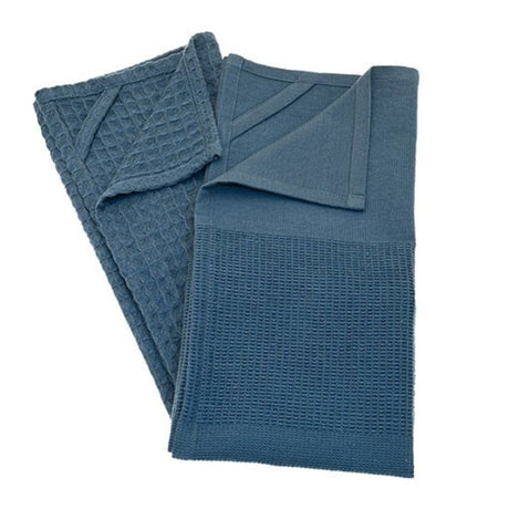 Walton & Co Soft Waffle Tea Towel (Set of 2) - Slate Blue - Old Railway Line Garden Centre