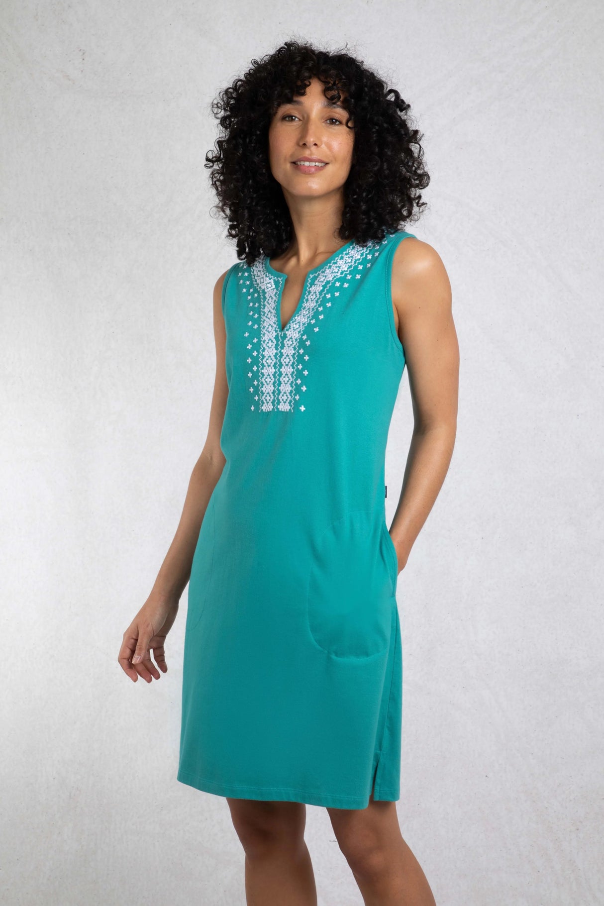 Weird Fish 8 Viridis Teal Anaya Organic Cotton Embroidered Dress - 203311 - Old Railway Line Garden Centre