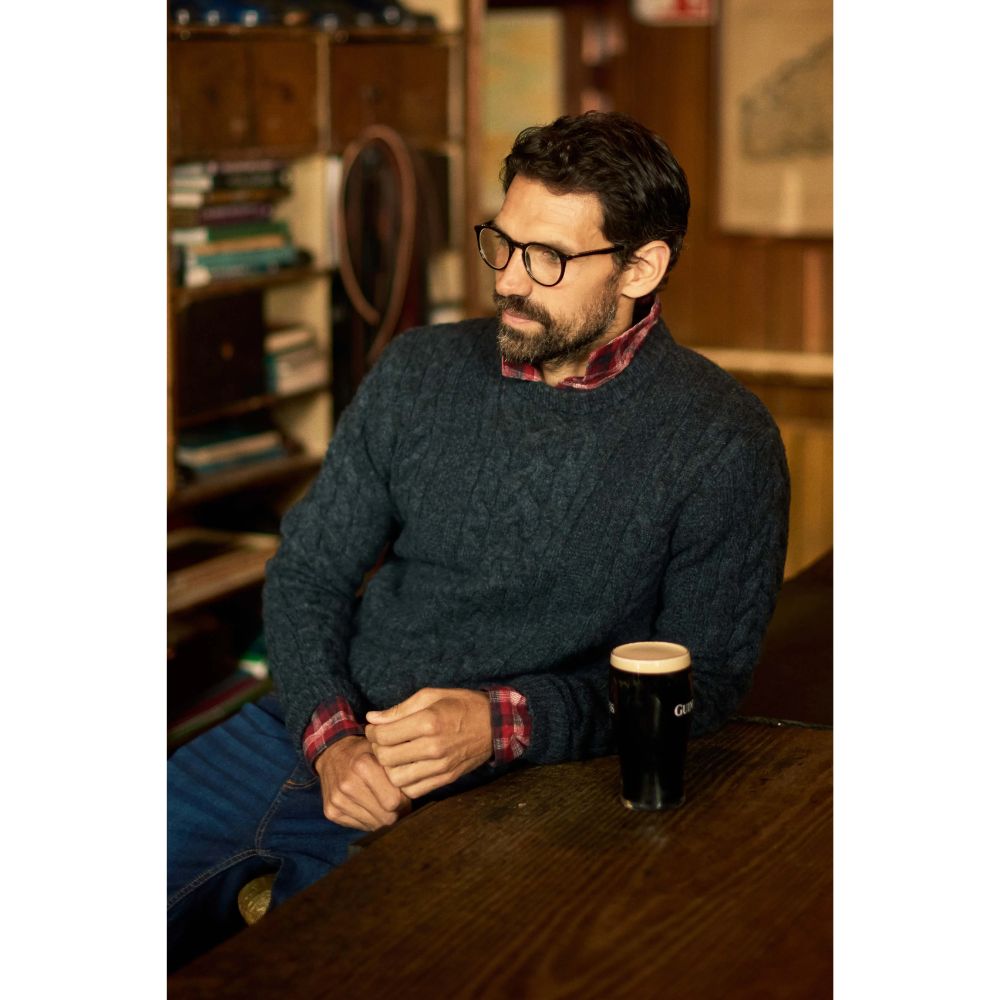 Weird Fish Alford Cable Knit Crew Neck Jumper - Petrol Blue