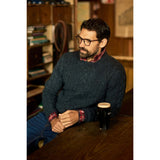 Weird Fish Alford Cable Knit Crew Neck Jumper - Petrol Blue