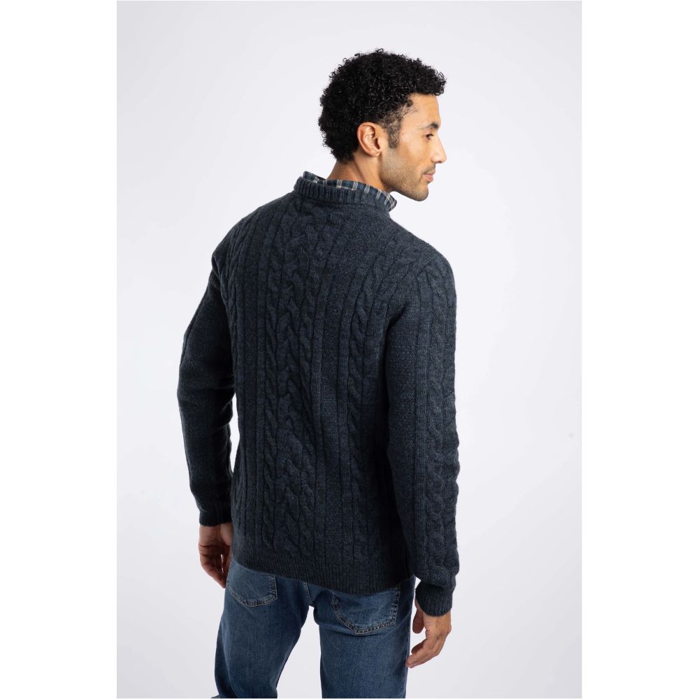 Weird Fish Alford Cable Knit Crew Neck Jumper - Petrol Blue