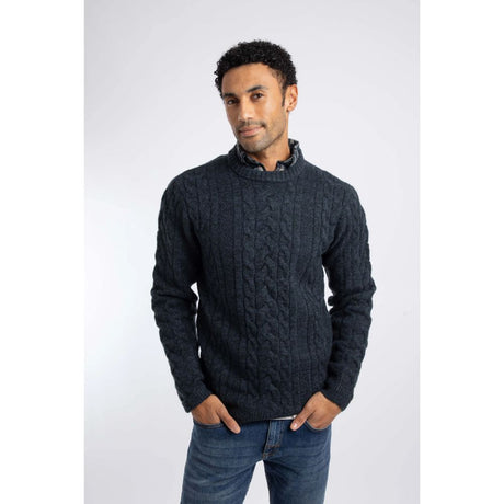 Weird Fish Alford Cable Knit Crew Neck Jumper - Petrol Blue