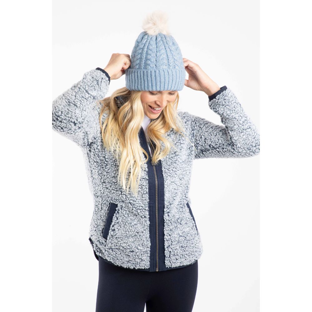 Weird Fish Allerton Cable Knit Bobble Hat - Lake Blue