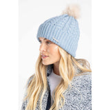 Weird Fish Allerton Cable Knit Bobble Hat - Lake Blue