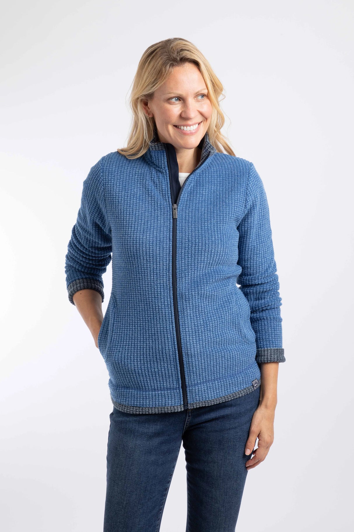 Weird Fish Ariana Full Zip Grid Fleece - Estate Blue