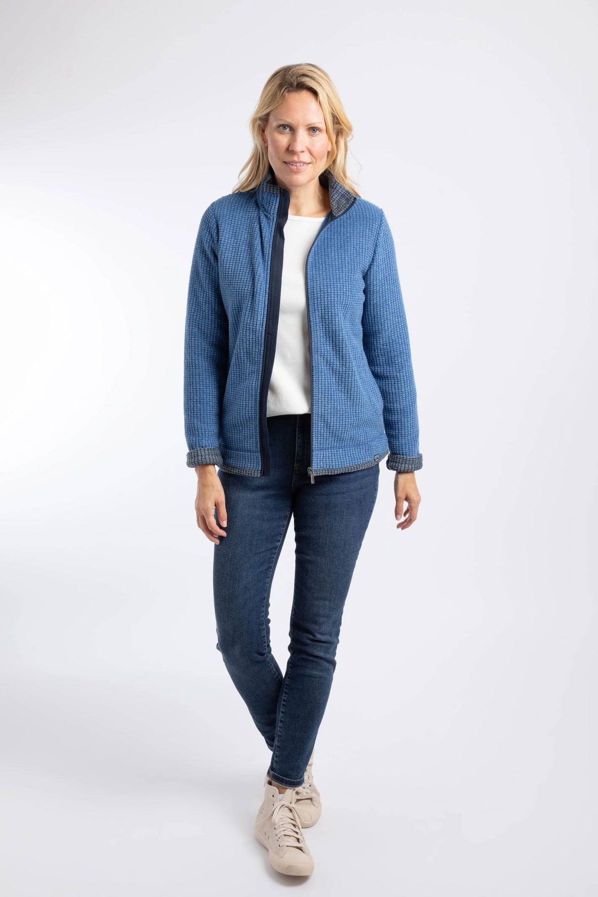 Weird Fish Ariana Full Zip Grid Fleece - Estate Blue