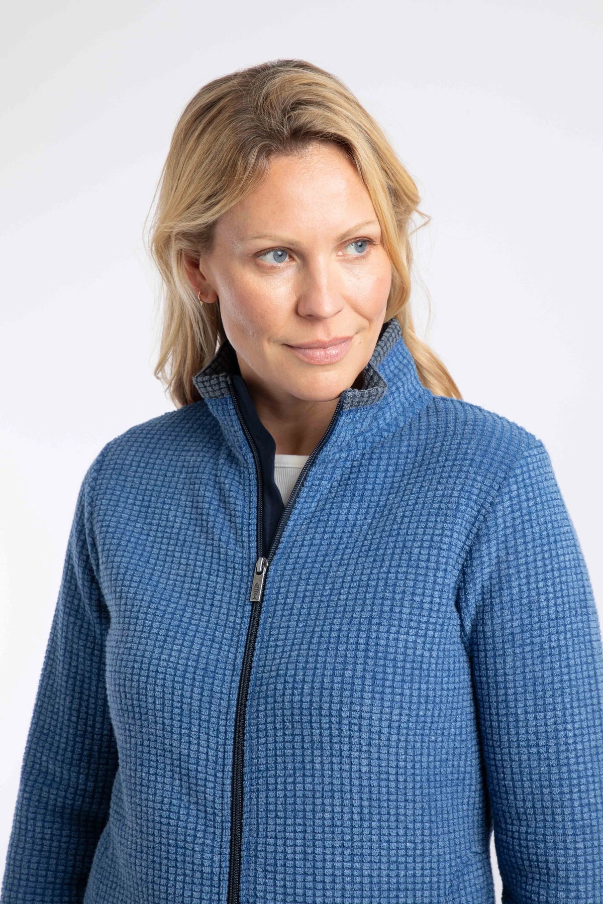 Weird Fish Ariana Full Zip Grid Fleece - Estate Blue