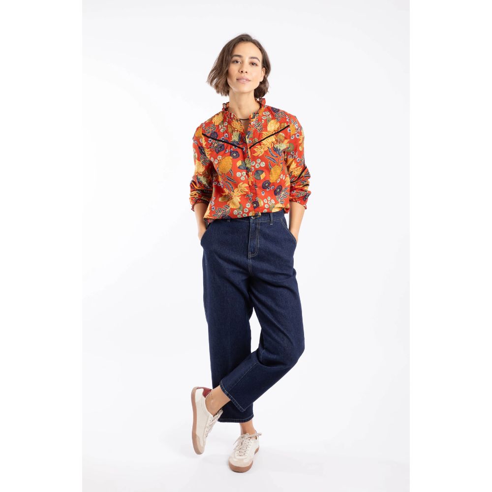 Weird Fish Bodhi Printed Long Sleeve Blouse - Rust