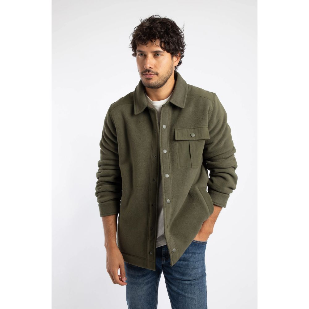 Weird Fish Boyd Polar Fleece Shacket - Dark Olive